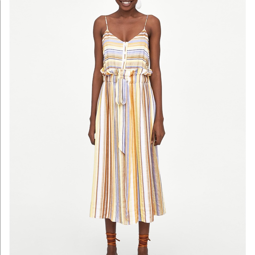 GORGEOUS ZARA NWT Midi Stripe Dress w Pockets - Picture 2 of 8